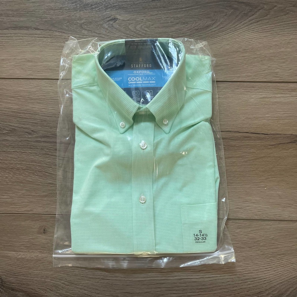 Stafford Oxford Coolmax Long Sleeve Dress Shirt Men’s S Green Front Pocket NEW